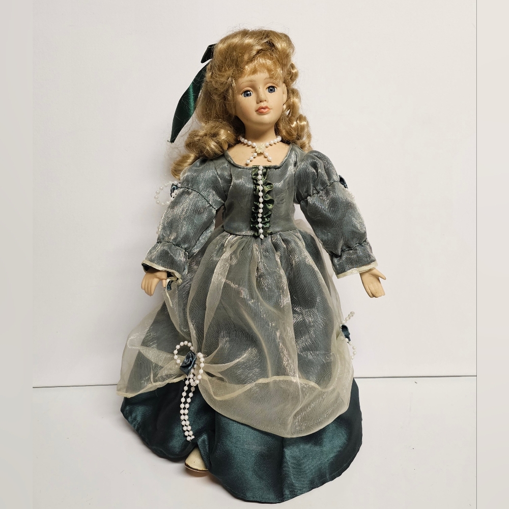 16” Porcelain Doll – Blonde Hair, Green Eyes